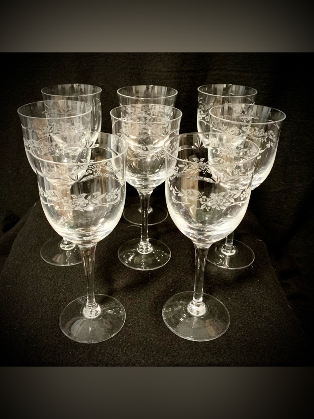 🔍Etched Floral Stemware Glasses – “N” Marked – Set of 8 – Noritake Style
